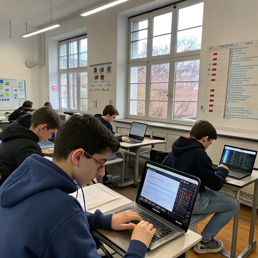 Students coding in a classroom